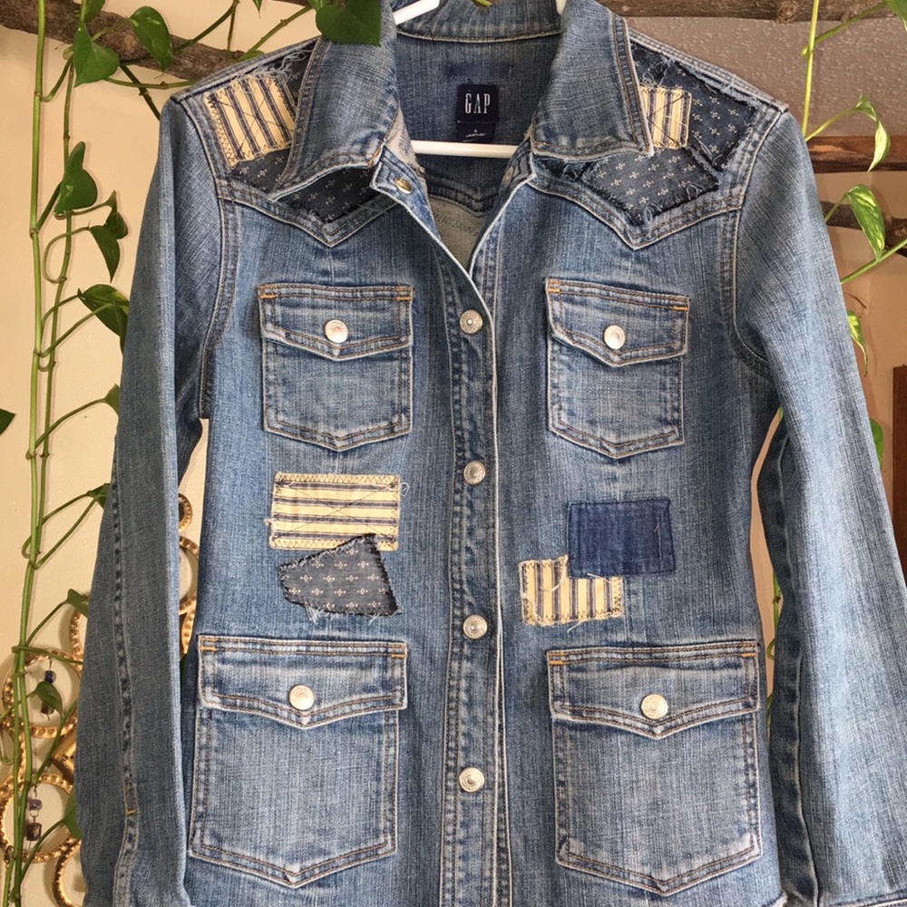 Upcycled patched fringed and frayed denim duster jean jacket - Picture 7 of 16